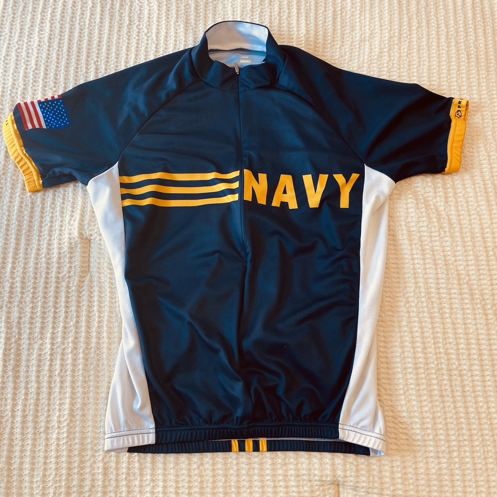 Primal Cycling Jersey Shirt Mens United States Navy 3/4 Zip 3 Pockets Sz S